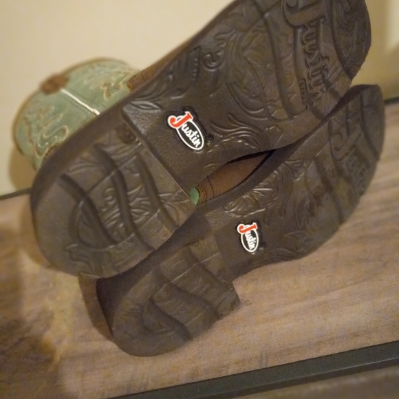 COWBOY TURQUOISE PRINT JUSTIN BOOTS - Picture 9 of 10